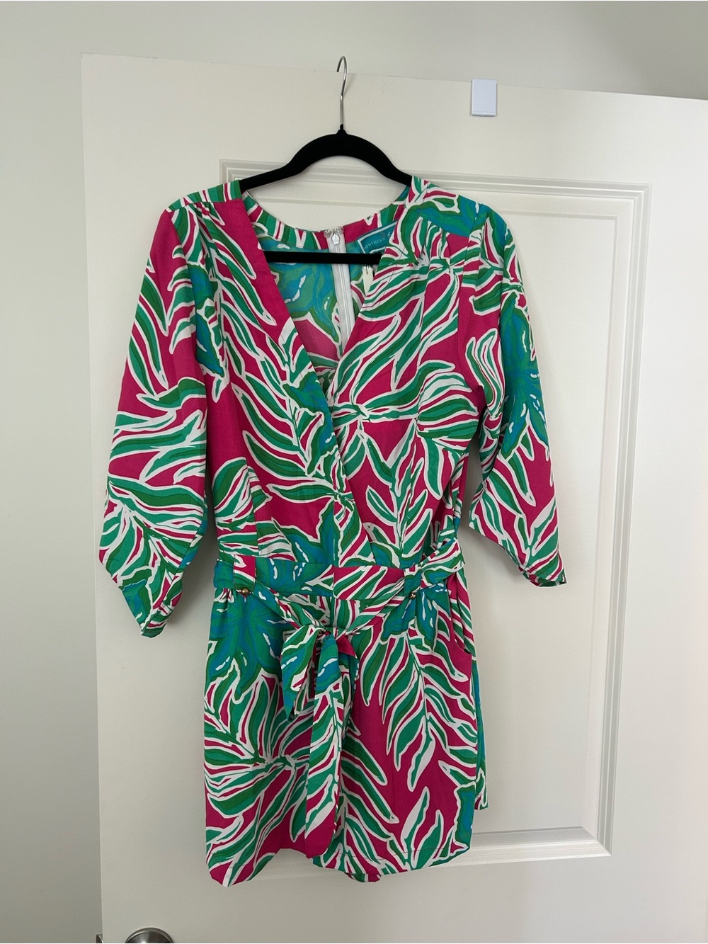 Southern Rock Fuchsia, Teal & Green Leaf Print Dress